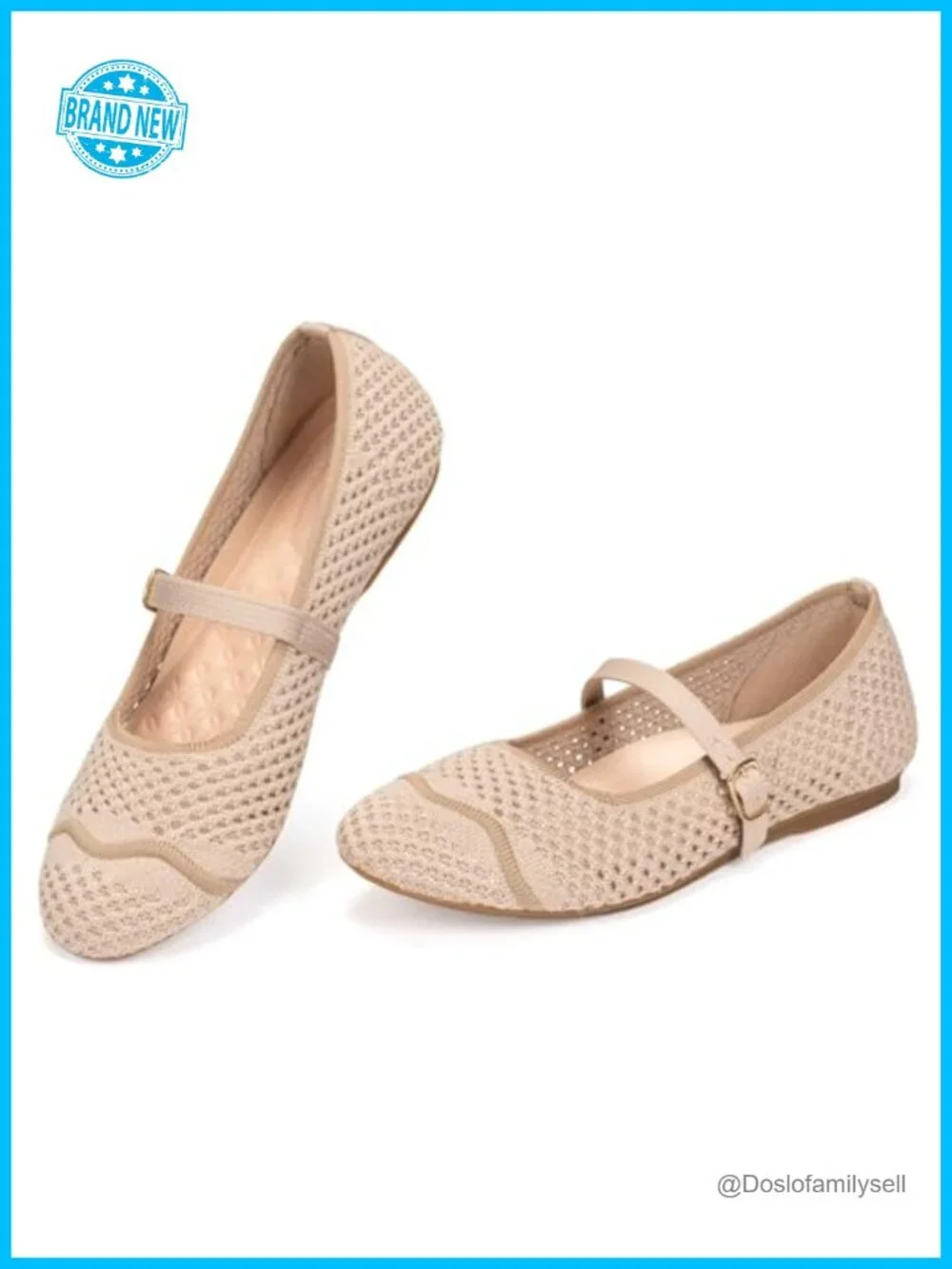 Women's Mesh Mary Jane Flats Round Toe Slip-On Breathable Knitted Comfort Shoes
